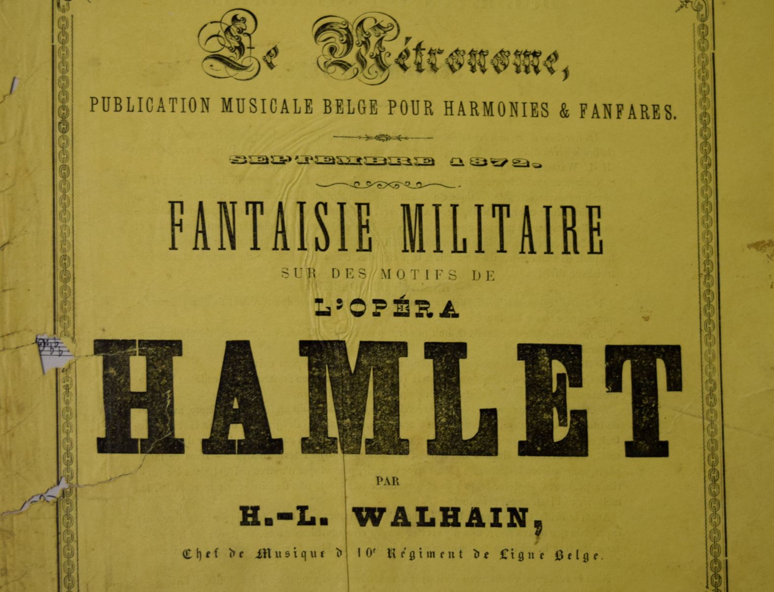 Hamlet, een Franse Grand Opéra, bewerkt door een Belg Walhain voor de Belgische reeks Le Métronome. B-Bc E05087.